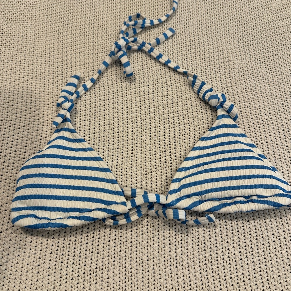 Blue and White Striped Bikini Top